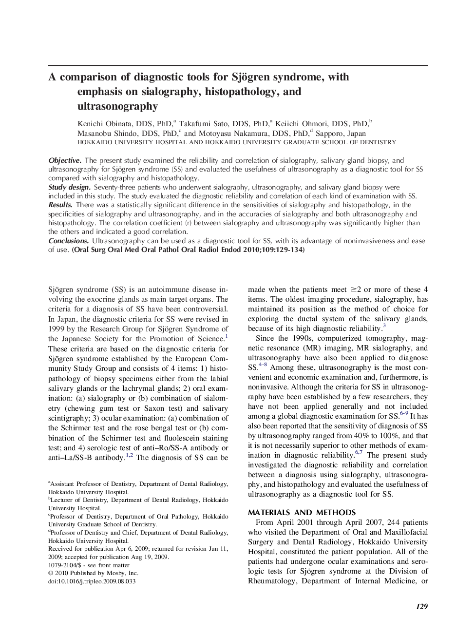 A comparison of diagnostic tools for Sjögren syndrome, with emphasis on sialography, histopathology, and ultrasonography