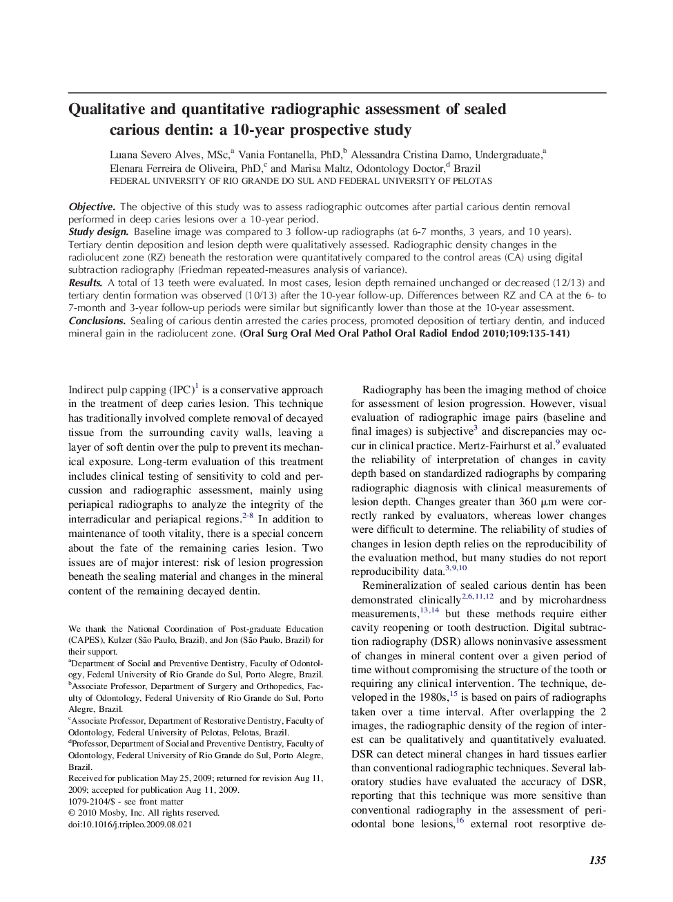 Qualitative and quantitative radiographic assessment of sealed carious dentin: a 10-year prospective study 