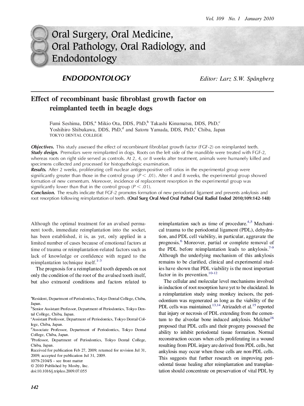 Effect of recombinant basic fibroblast growth factor on reimplanted teeth in beagle dogs