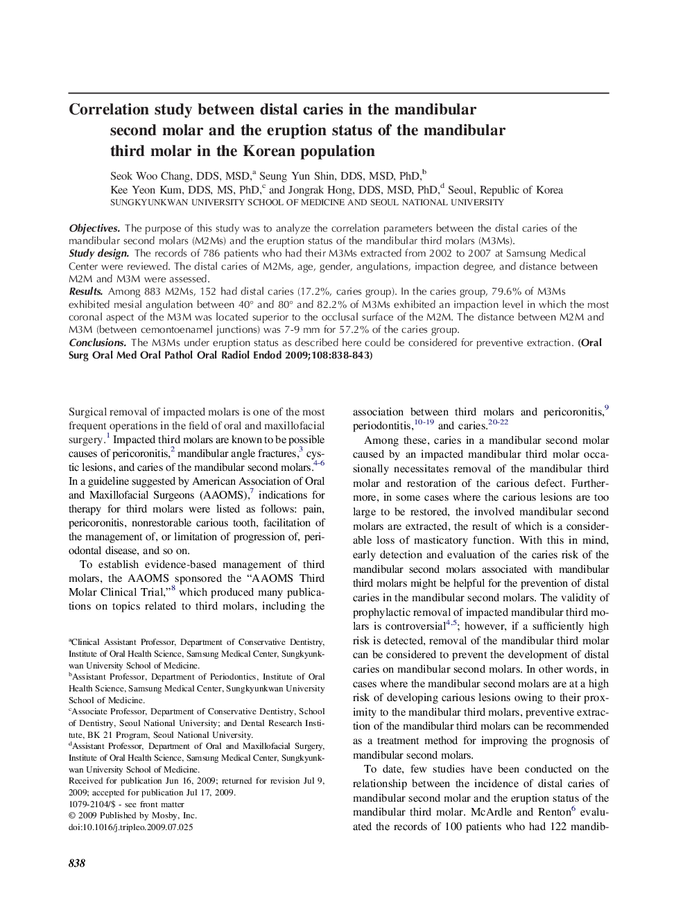 Correlation study between distal caries in the mandibular second molar and the eruption status of the mandibular third molar in the Korean population