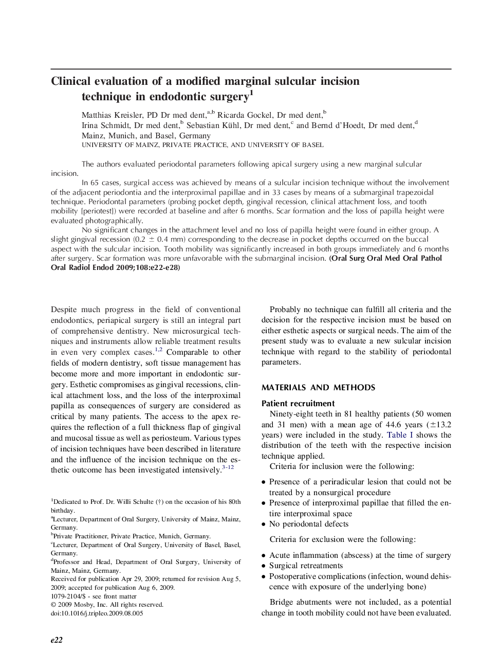 Clinical evaluation of a modified marginal sulcular incision technique in endodontic surgery1