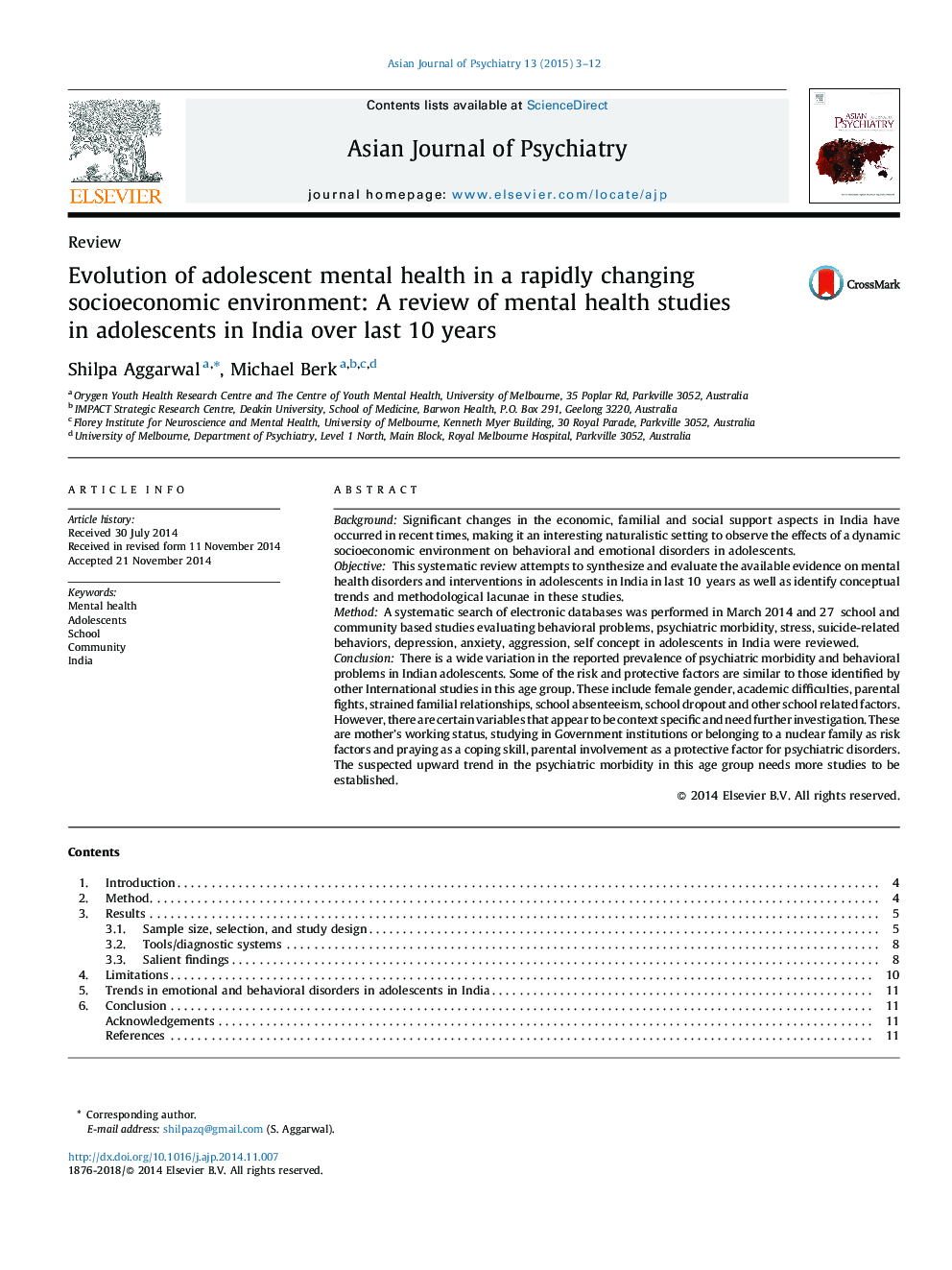 Evolution of adolescent mental health in a rapidly changing socioeconomic environment: A review of mental health studies in adolescents in India over last 10 years