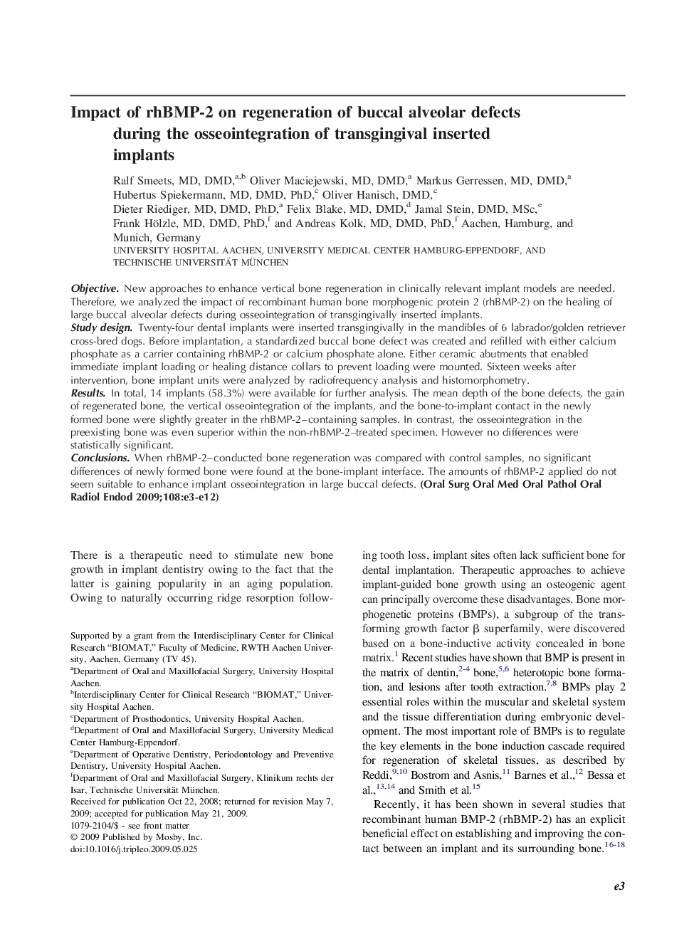 Impact of rhBMP-2 on regeneration of buccal alveolar defects during the osseointegration of transgingival inserted implants 