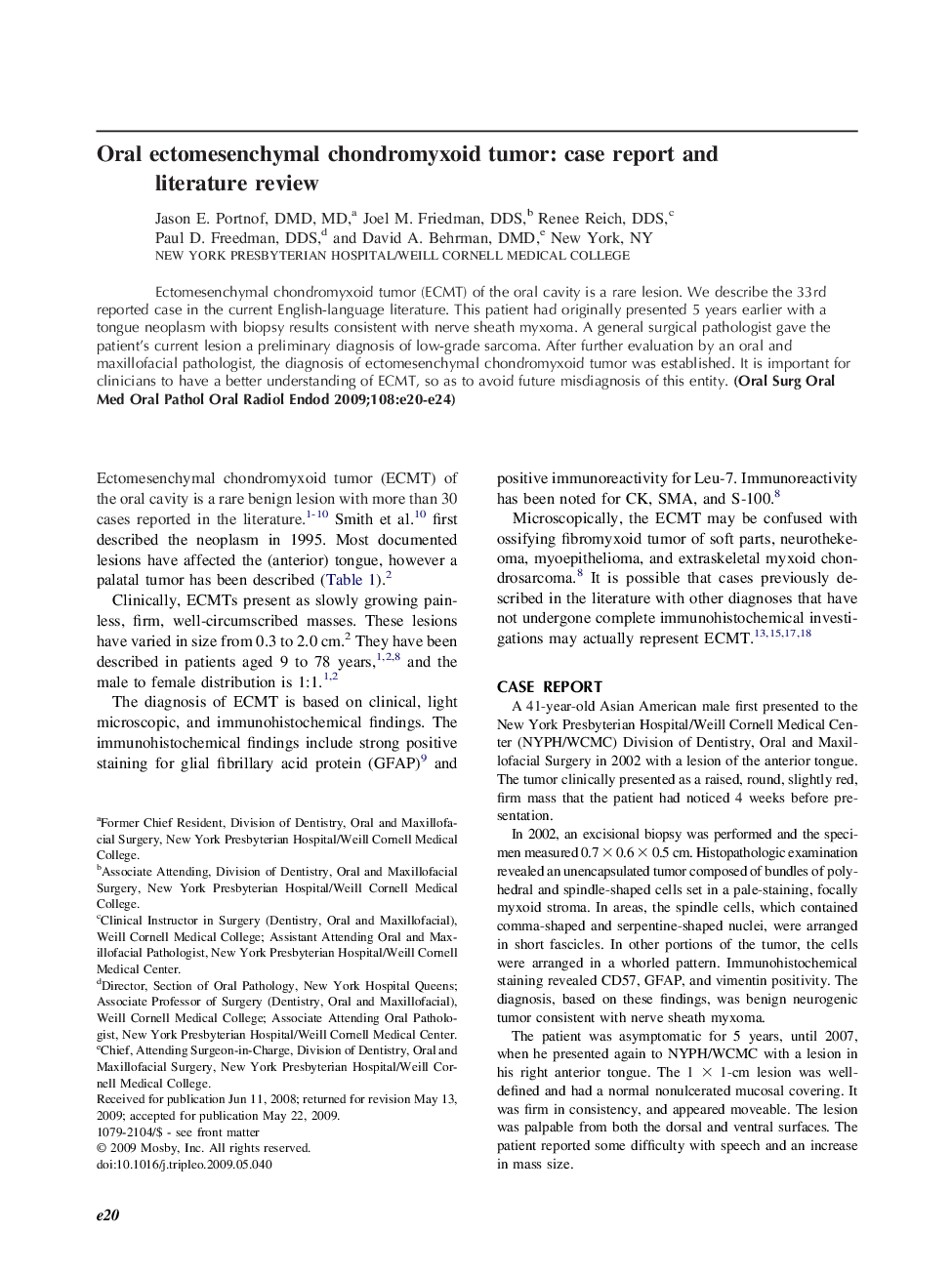 Oral ectomesenchymal chondromyxoid tumor: case report and literature review