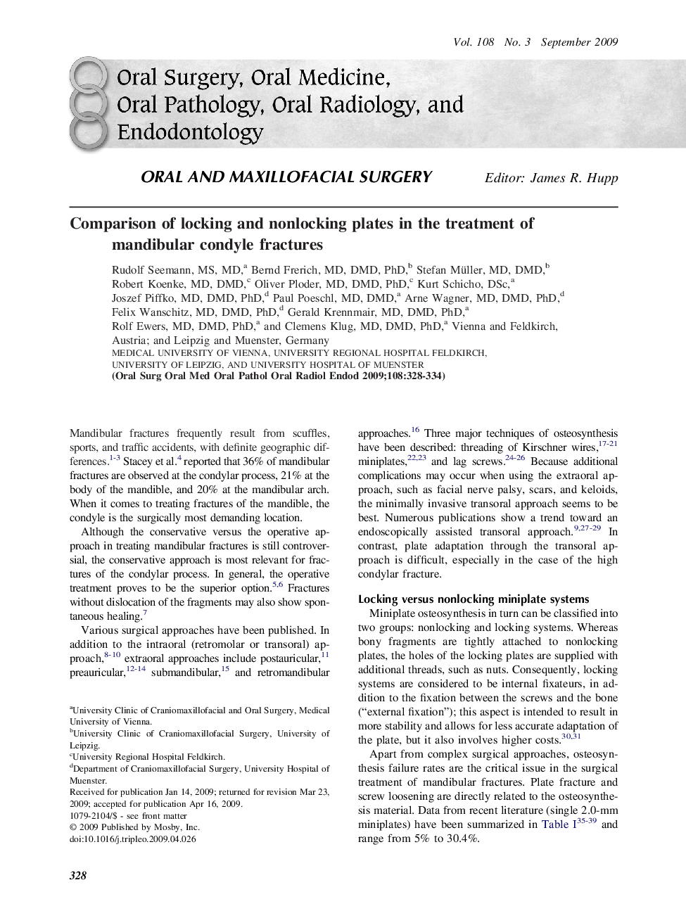 Comparison of locking and nonlocking plates in the treatment of mandibular condyle fractures