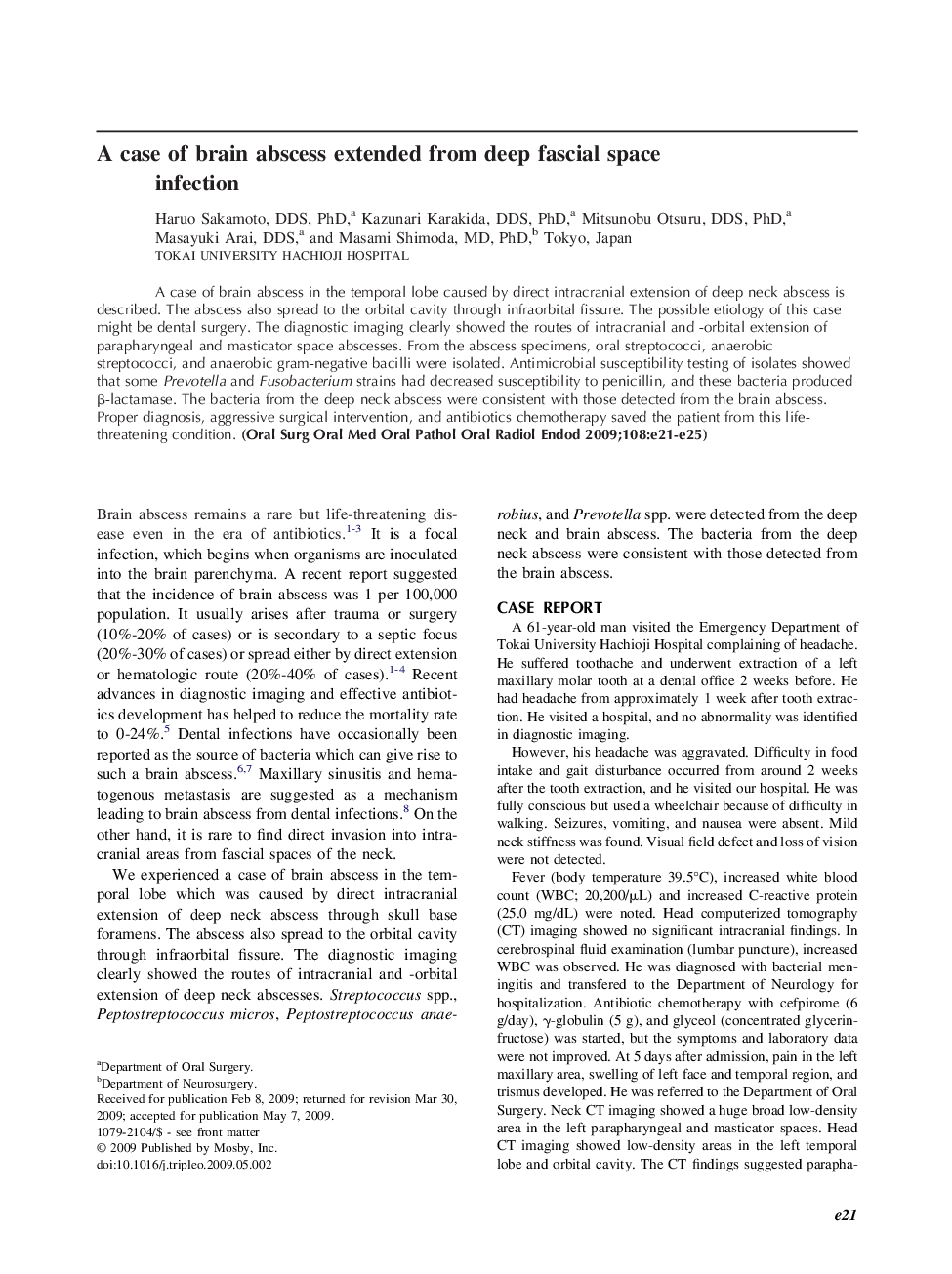 A case of brain abscess extended from deep fascial space infection