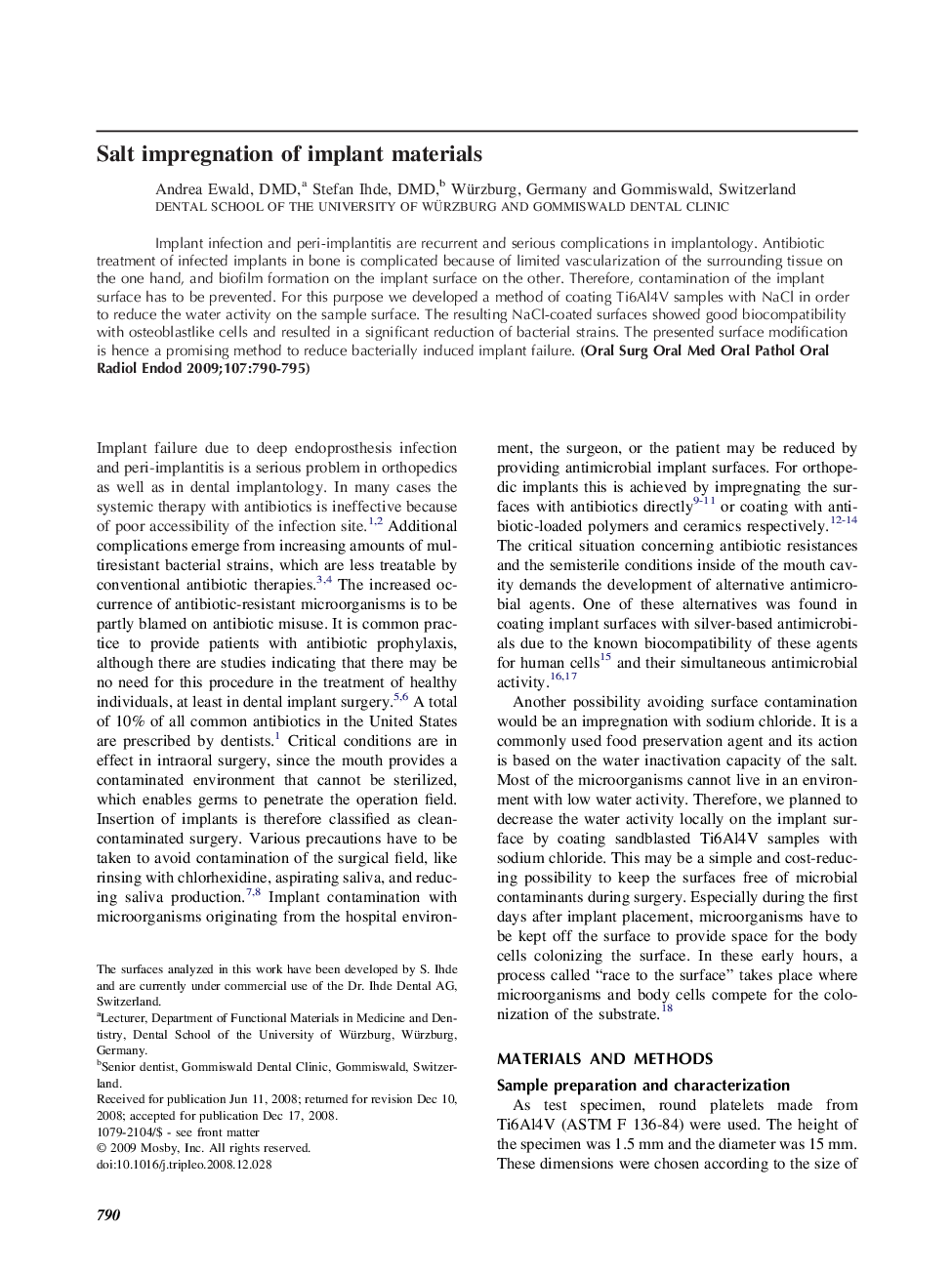 Salt impregnation of implant materials 