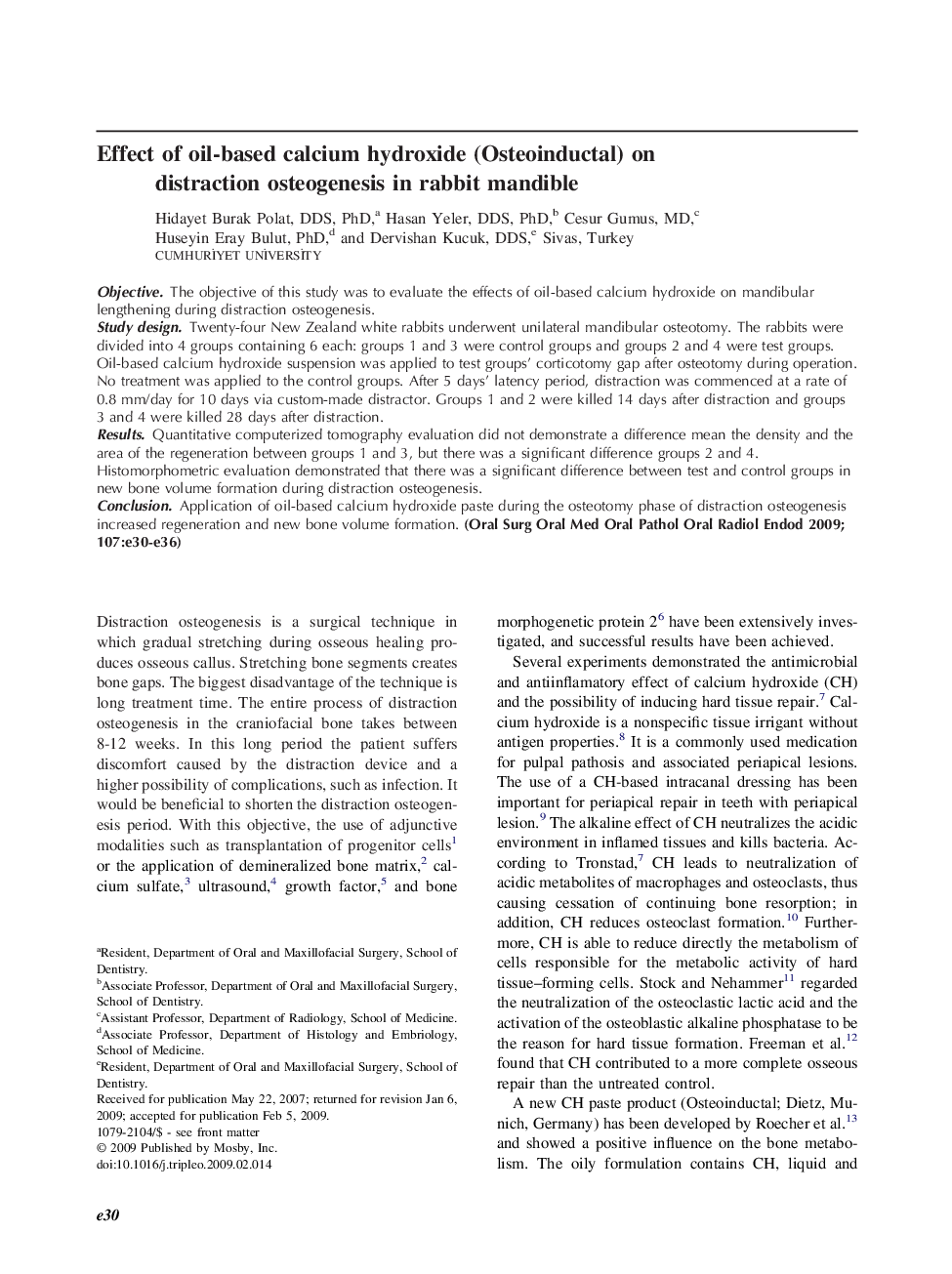 Effect of oil-based calcium hydroxide (Osteoinductal) on distraction osteogenesis in rabbit mandible