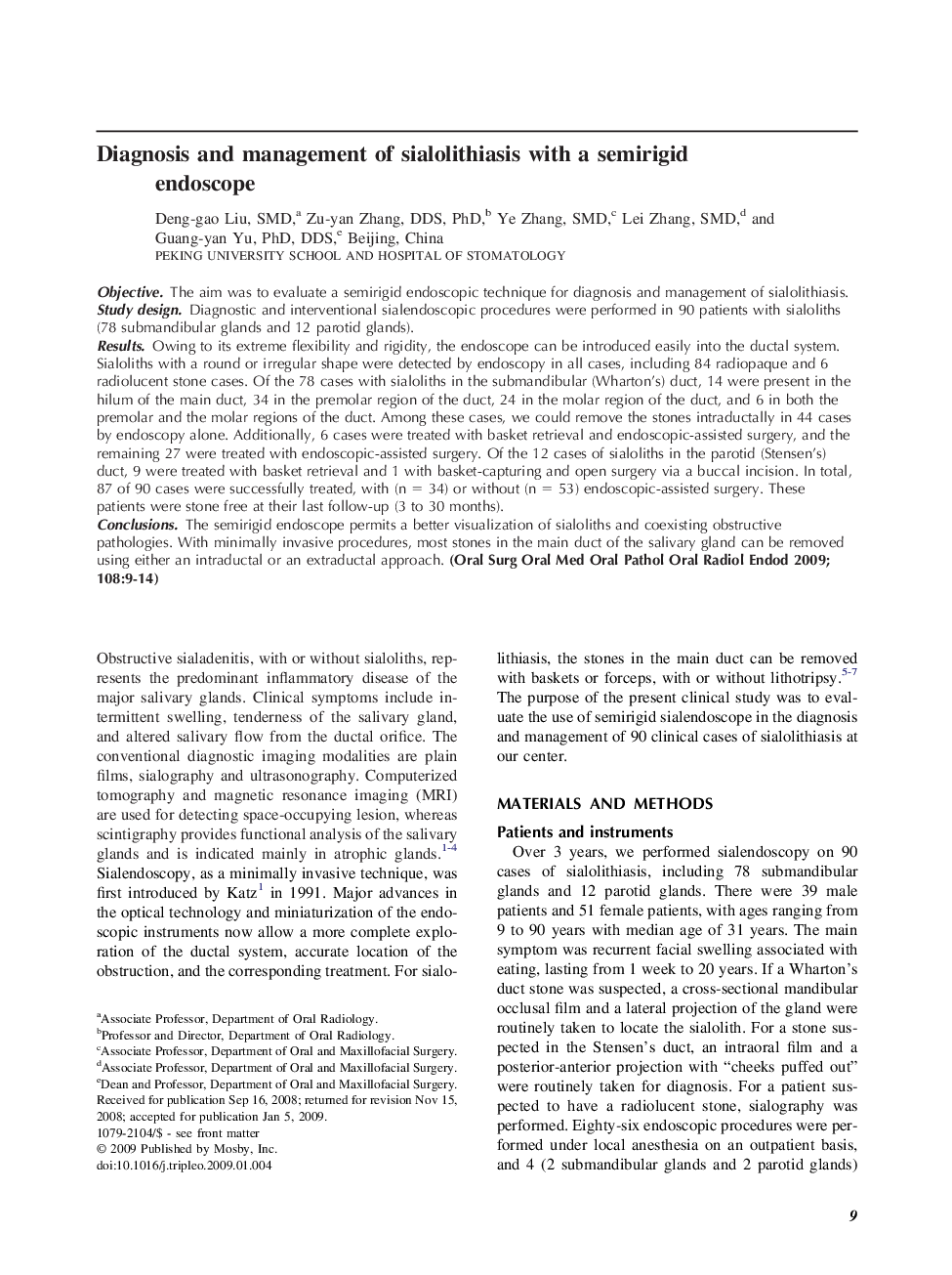 Diagnosis and management of sialolithiasis with a semirigid endoscope