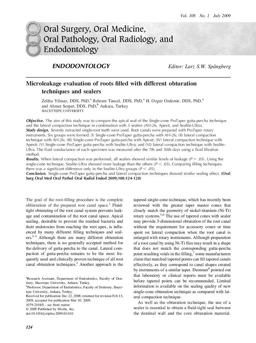 Microleakage evaluation of roots filled with different obturation techniques and sealers