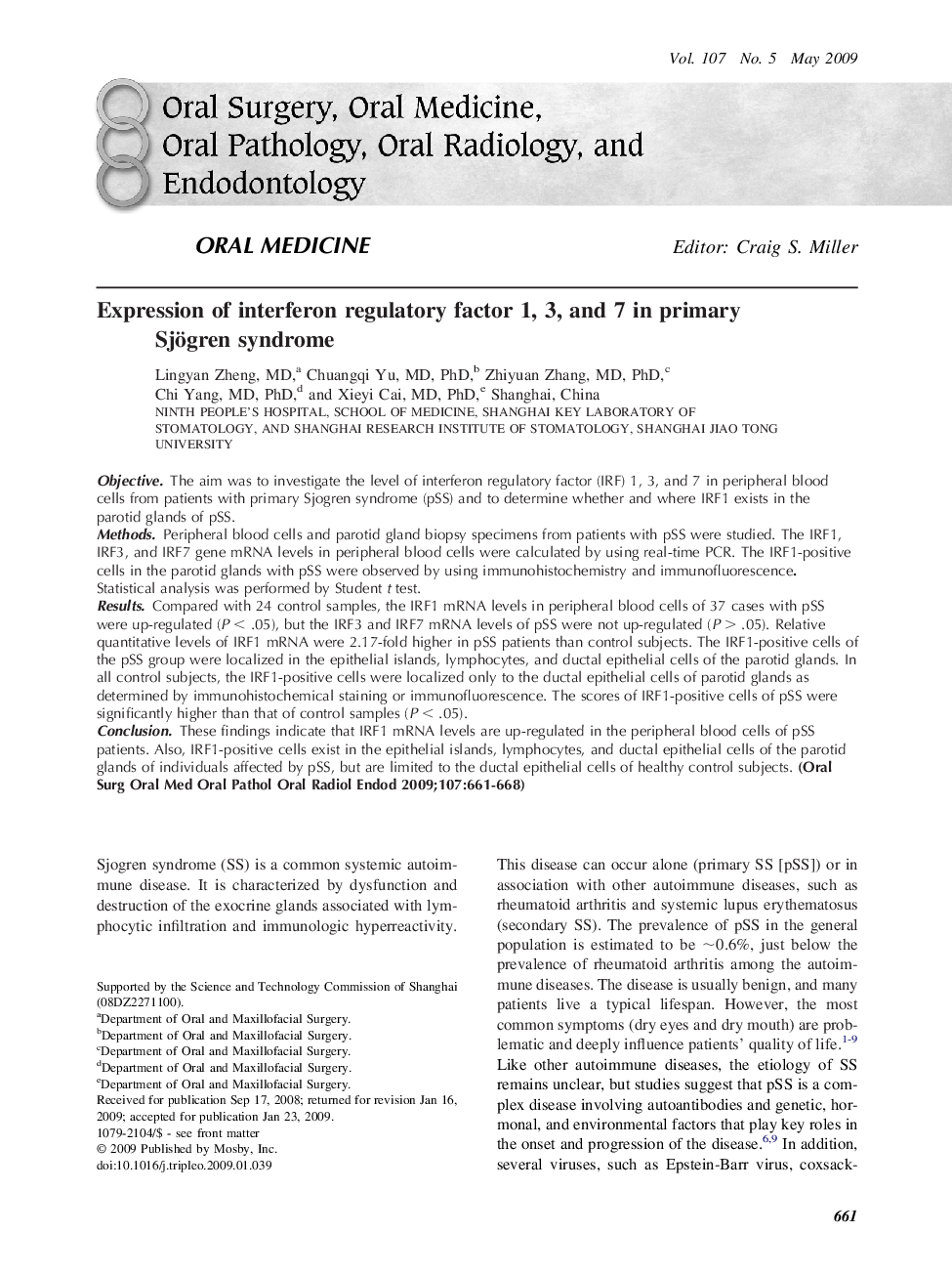 Expression of interferon regulatory factor 1, 3, and 7 in primary Sjögren syndrome 