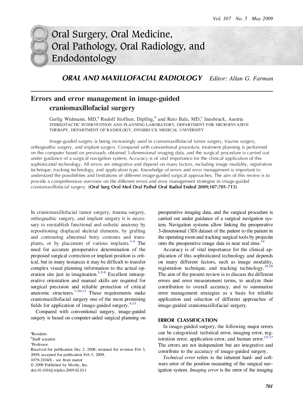 Errors and error management in image-guided craniomaxillofacial surgery