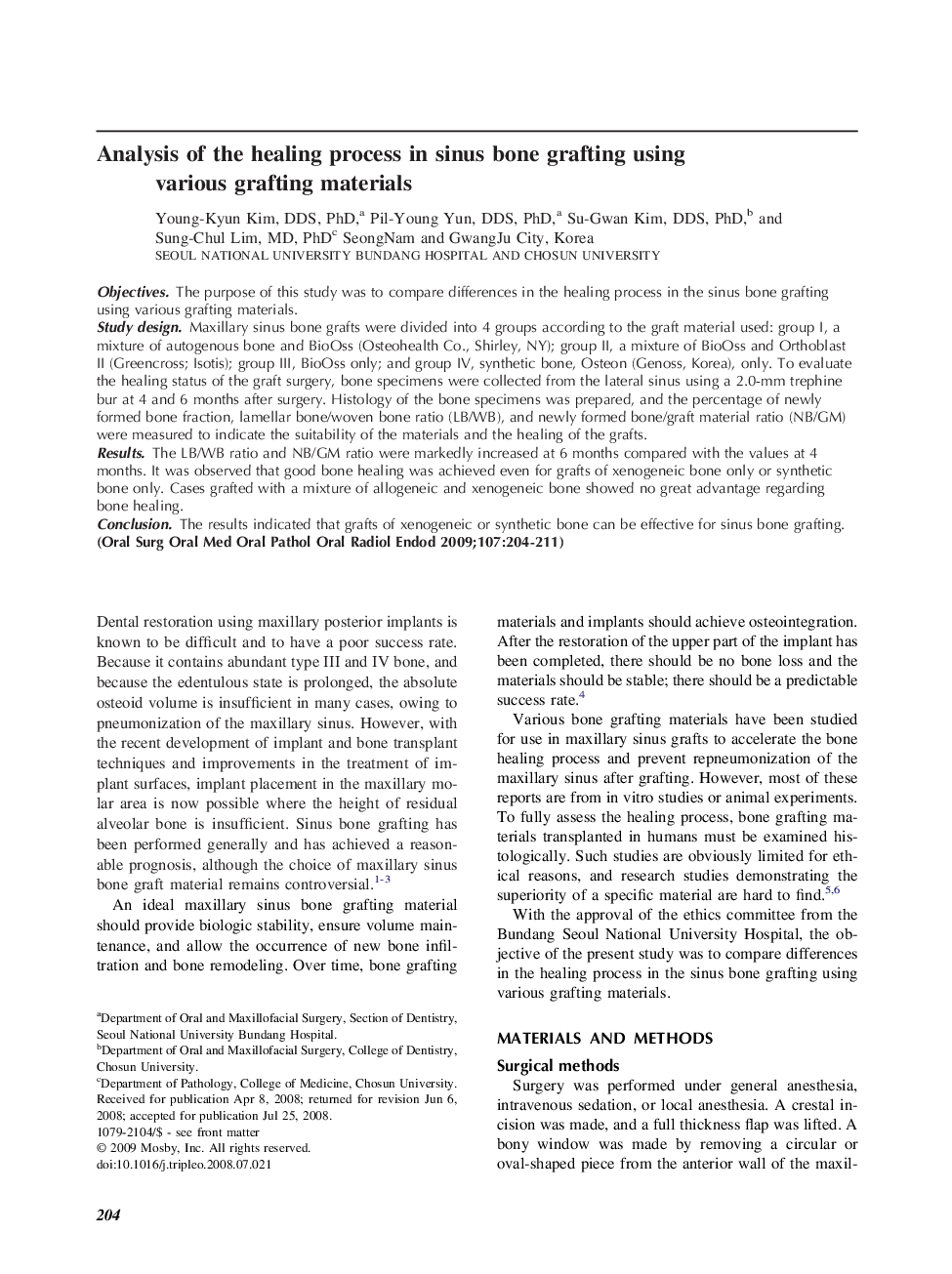 Analysis of the healing process in sinus bone grafting using various grafting materials