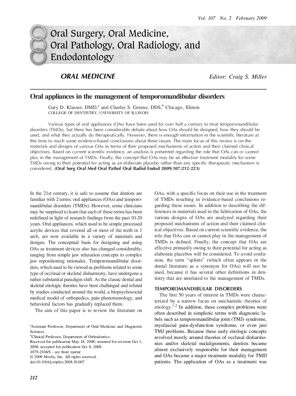 Oral appliances in the management of temporomandibular disorders