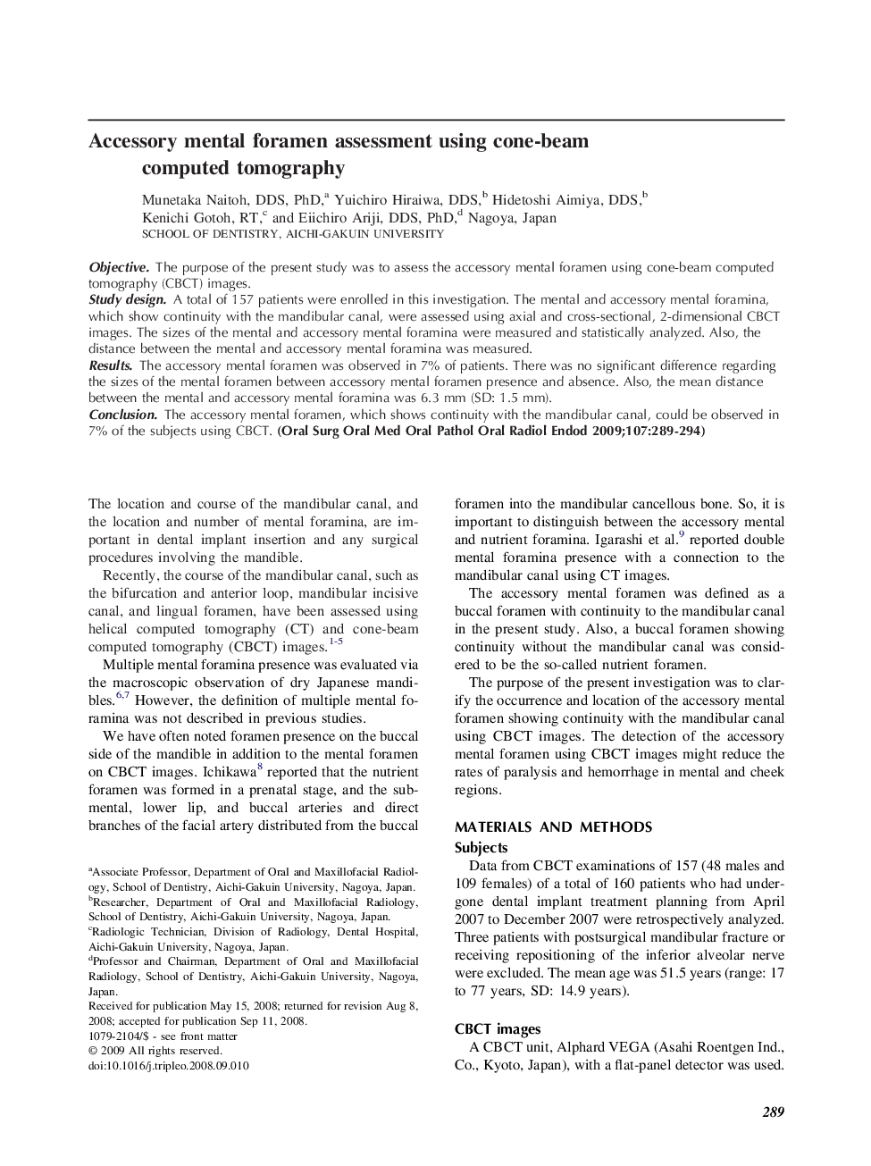 Accessory mental foramen assessment using cone-beam computed tomography