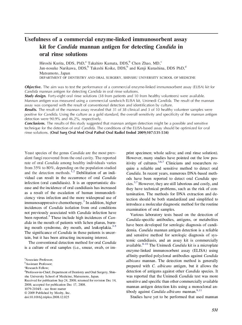 Usefulness of a commercial enzyme-linked immunosorbent assay kit for Candida mannan antigen for detecting Candida in oral rinse solutions