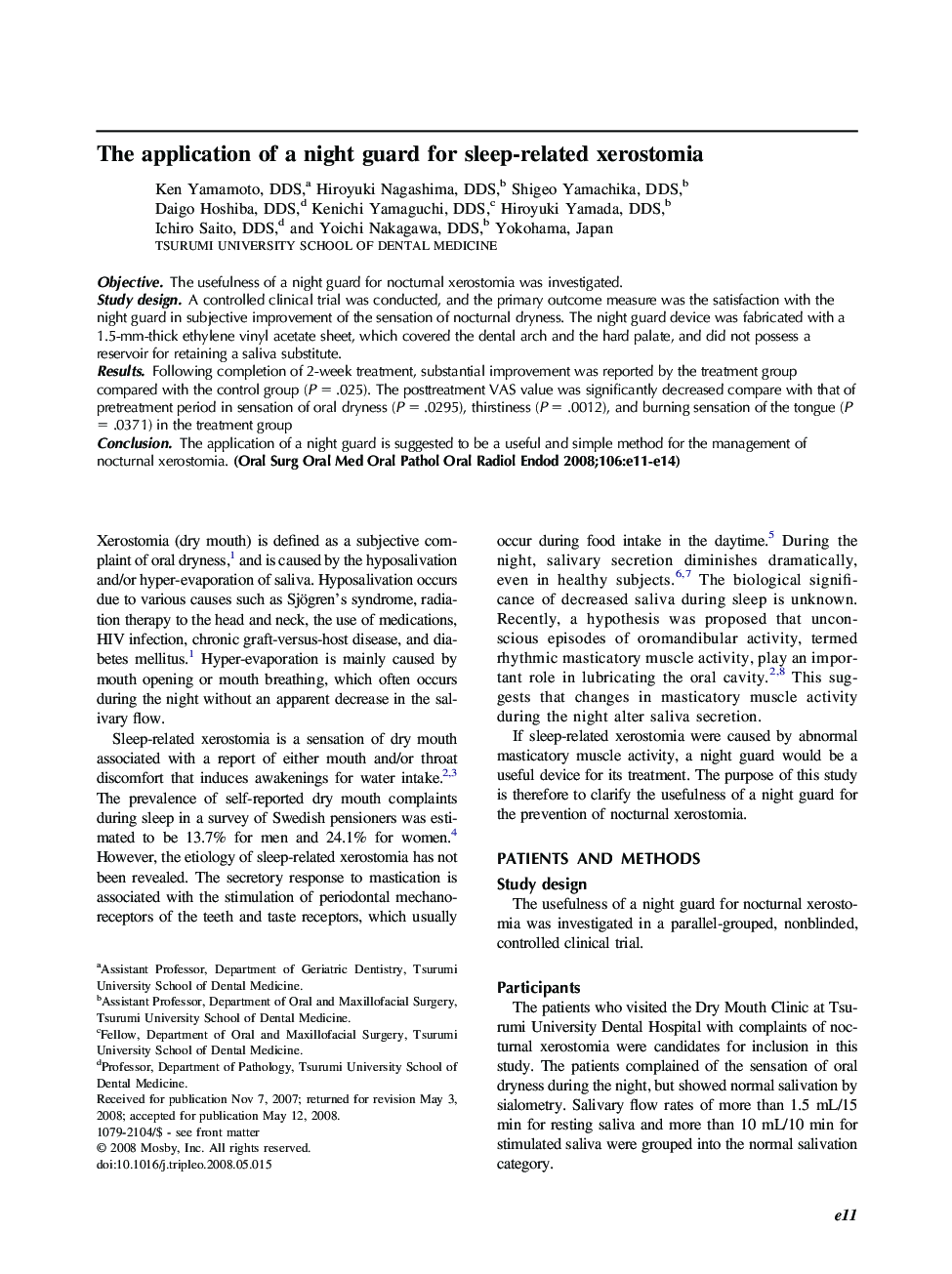 The application of a night guard for sleep-related xerostomia