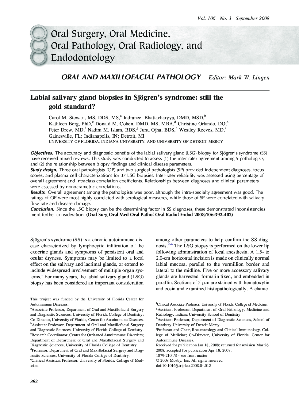 Labial salivary gland biopsies in Sjögren's syndrome: still the gold standard? 