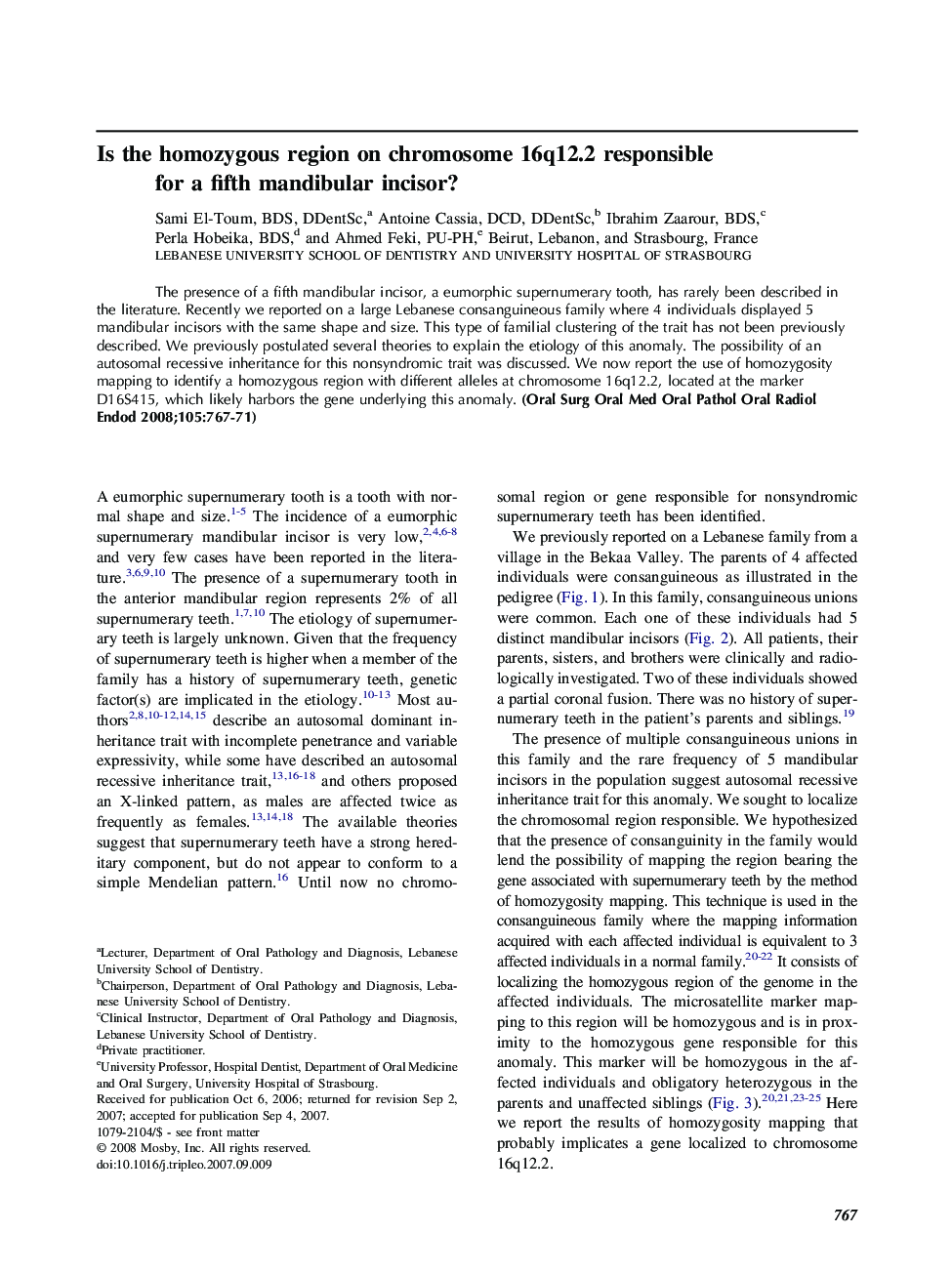 Is the homozygous region on chromosome 16q12.2 responsible for a fifth mandibular incisor?