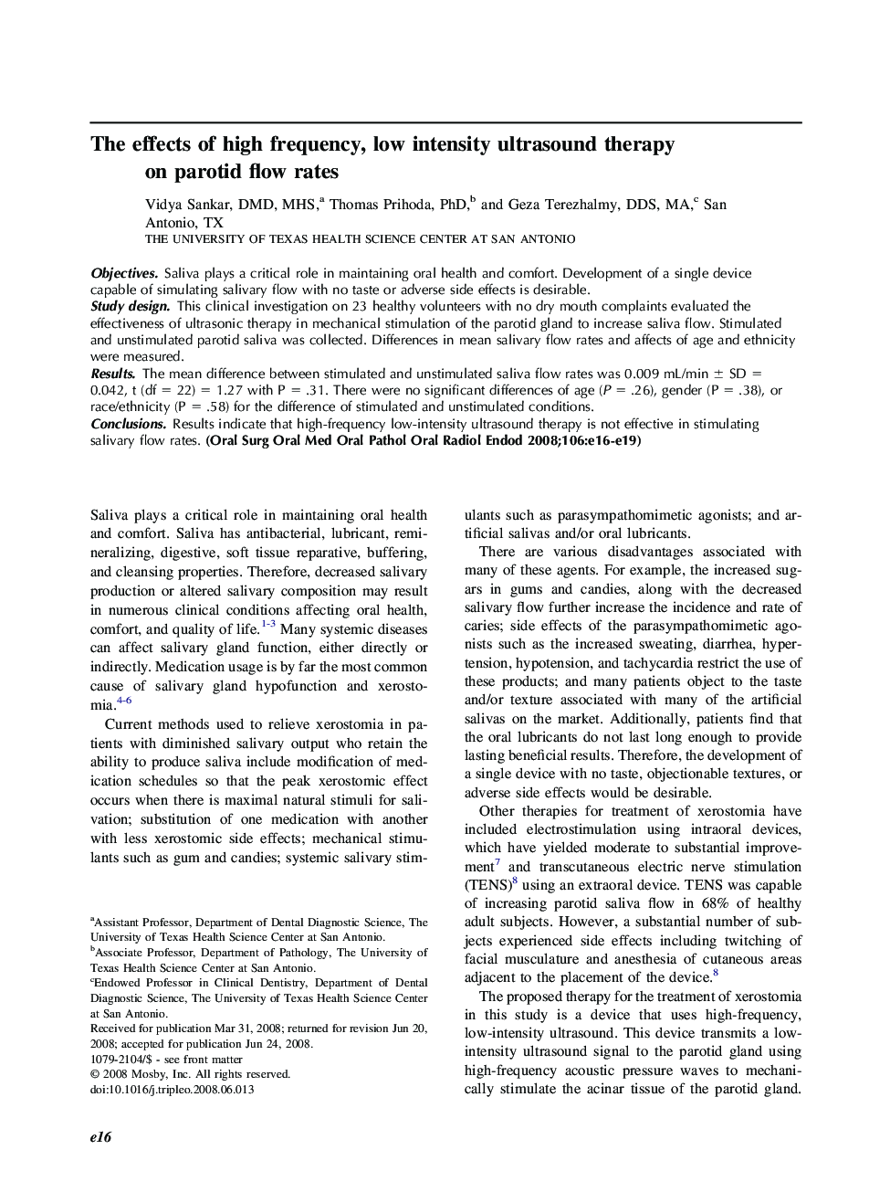 The effects of high frequency, low intensity ultrasound therapy on parotid flow rates