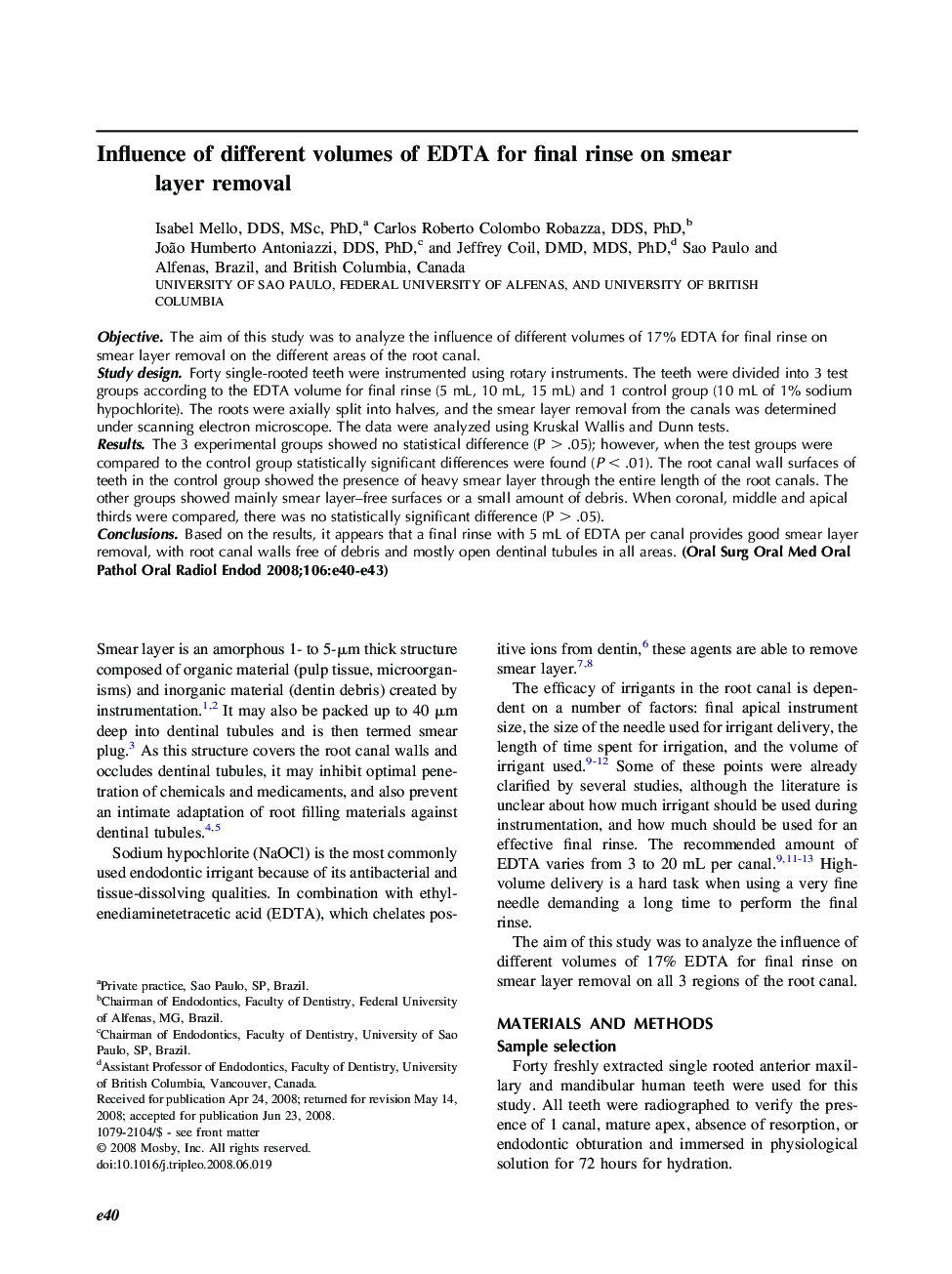 Influence of different volumes of EDTA for final rinse on smear layer removal