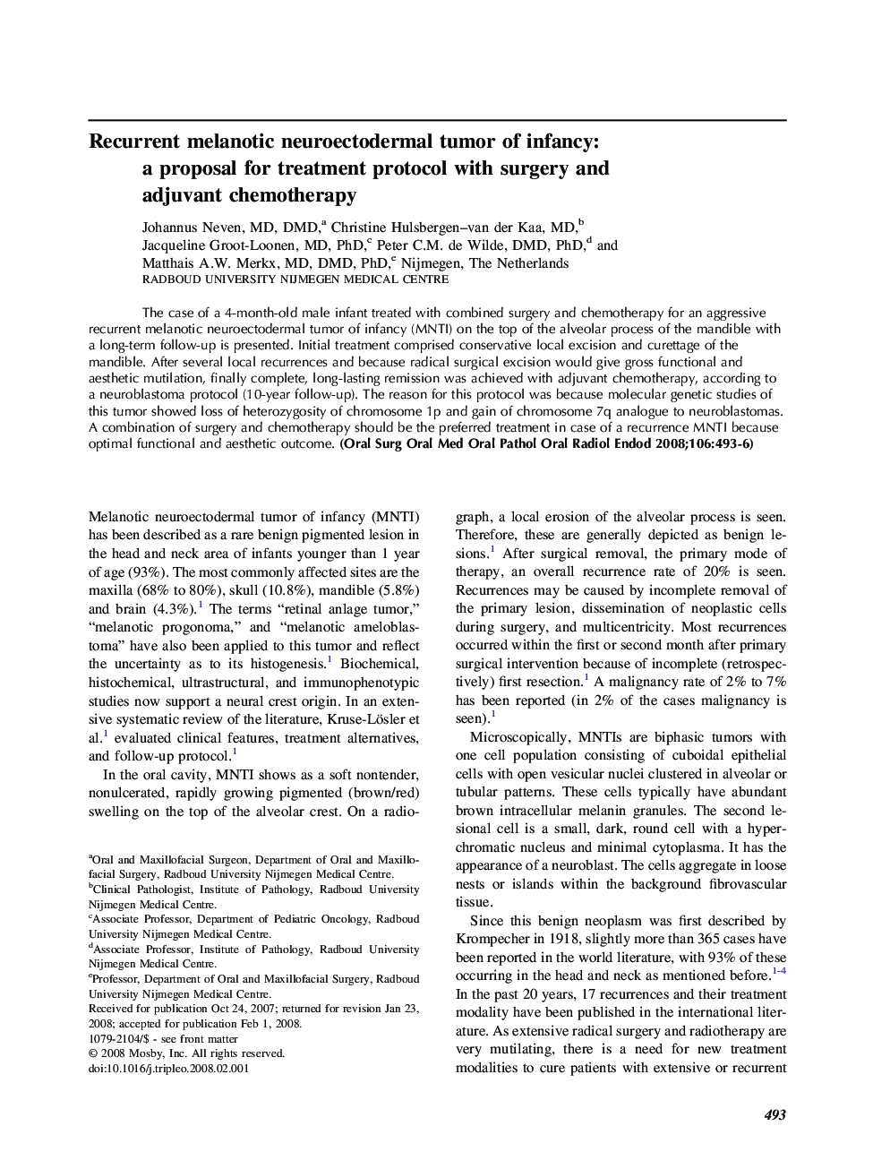 Recurrent melanotic neuroectodermal tumor of infancy: a proposal for treatment protocol with surgery and adjuvant chemotherapy