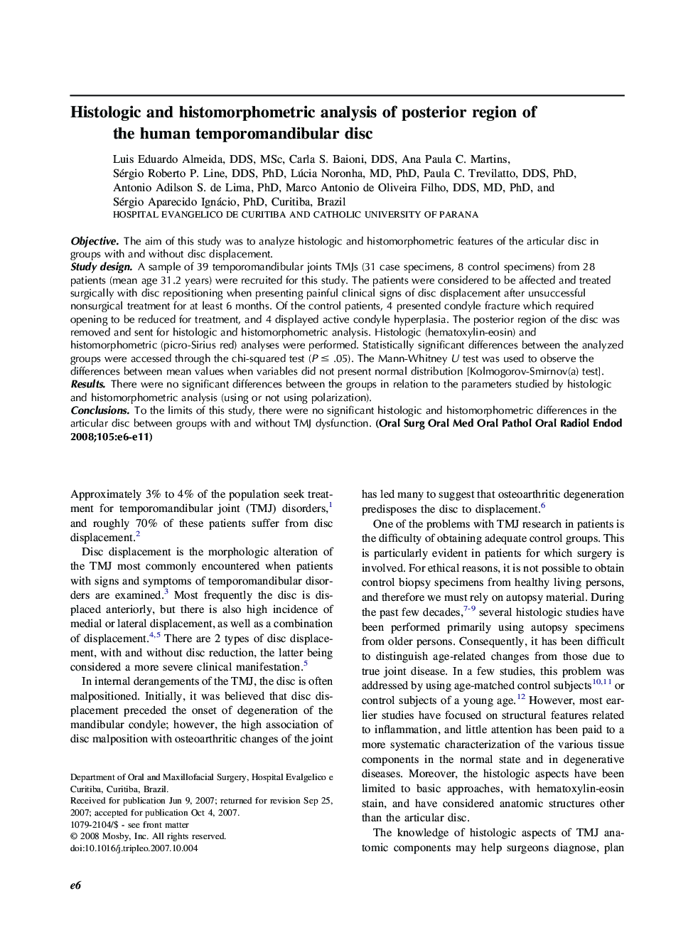 Histologic and histomorphometric analysis of posterior region of the human temporomandibular disc