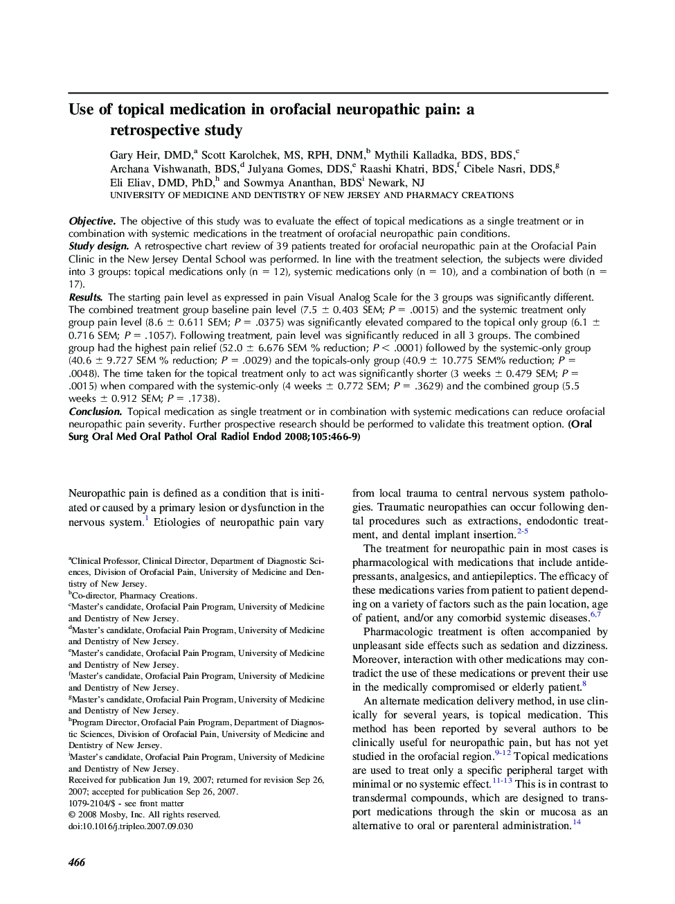 Use of topical medication in orofacial neuropathic pain: a retrospective study