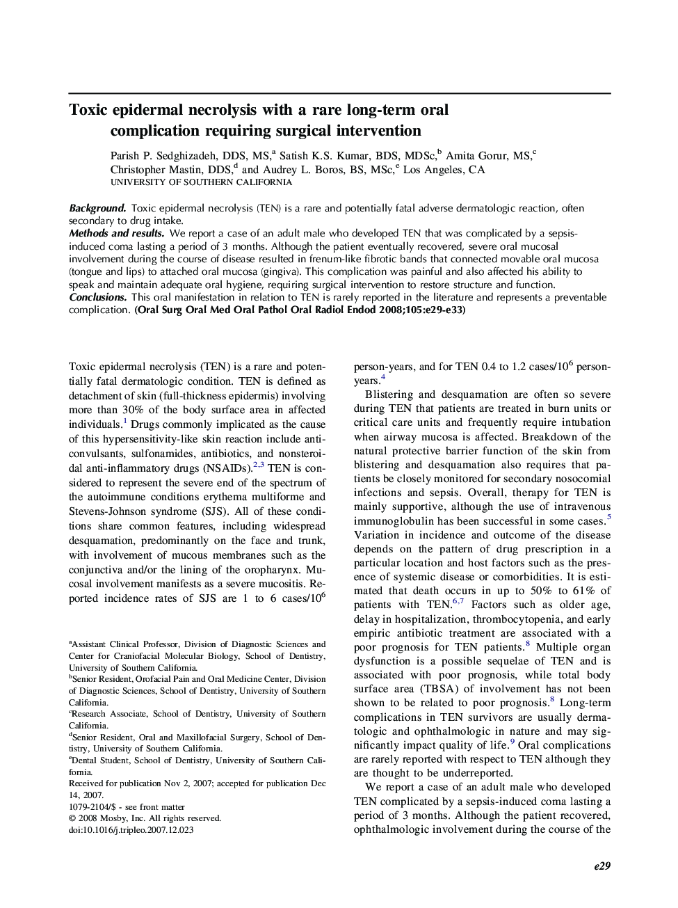 Toxic epidermal necrolysis with a rare long-term oral complication requiring surgical intervention