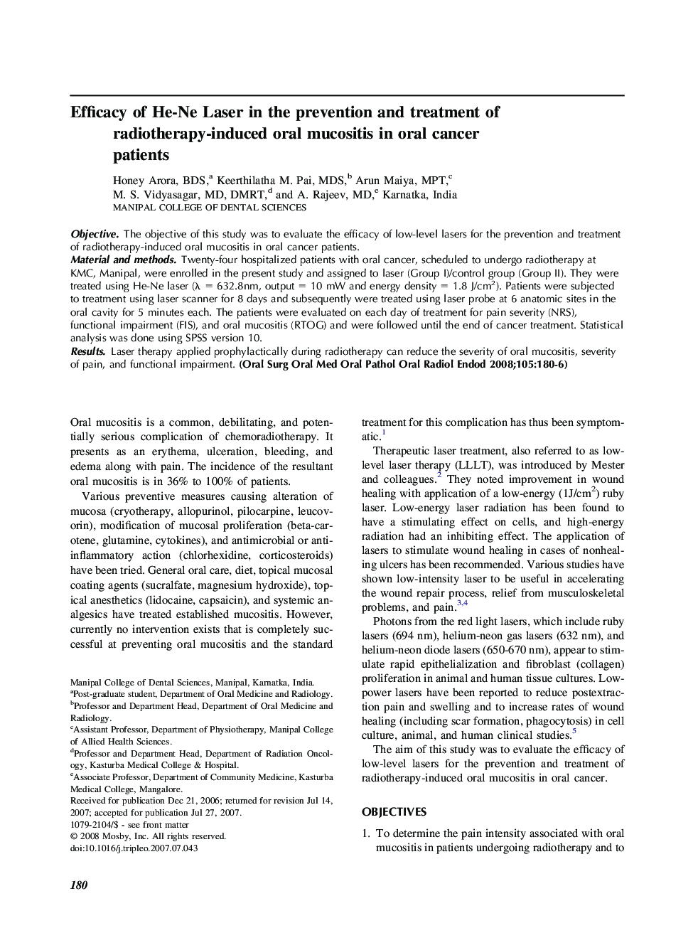 Efficacy of He-Ne Laser in the prevention and treatment of radiotherapy-induced oral mucositis in oral cancer patients