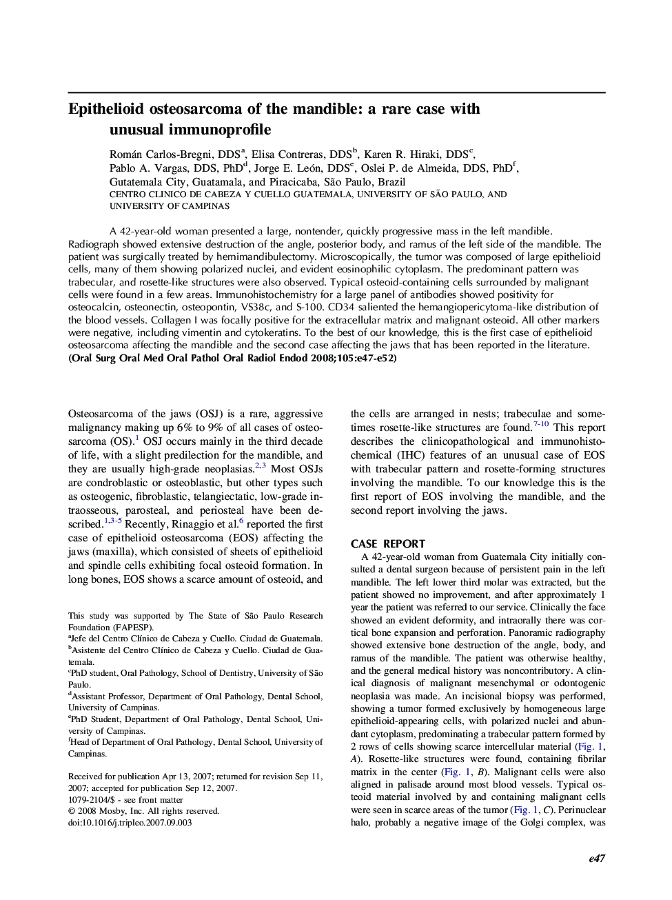 Epithelioid osteosarcoma of the mandible: a rare case with unusual immunoprofile 