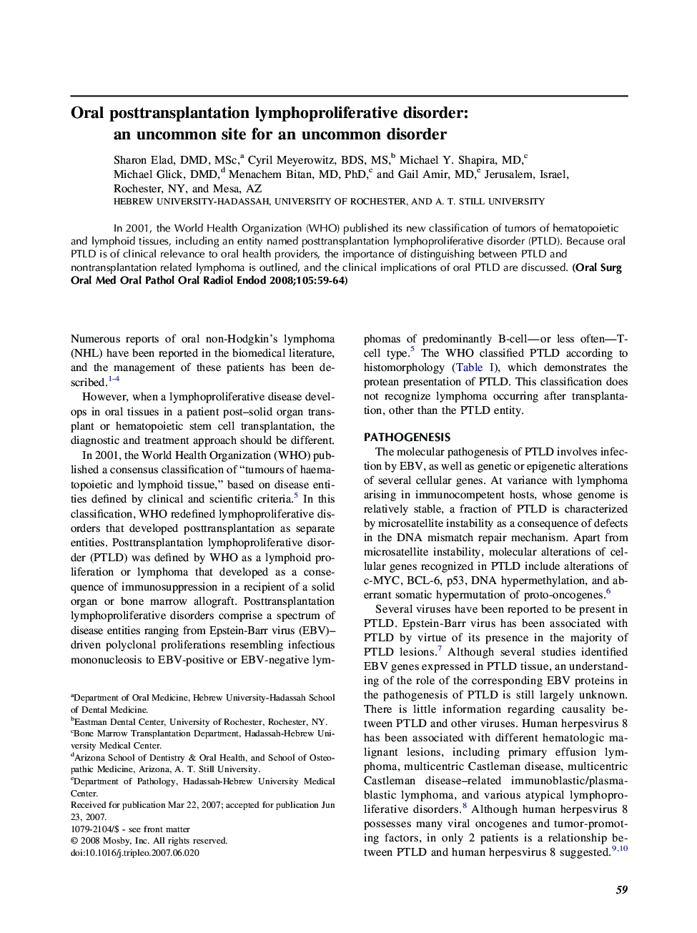 Oral posttransplantation lymphoproliferative disorder: an uncommon site for an uncommon disorder