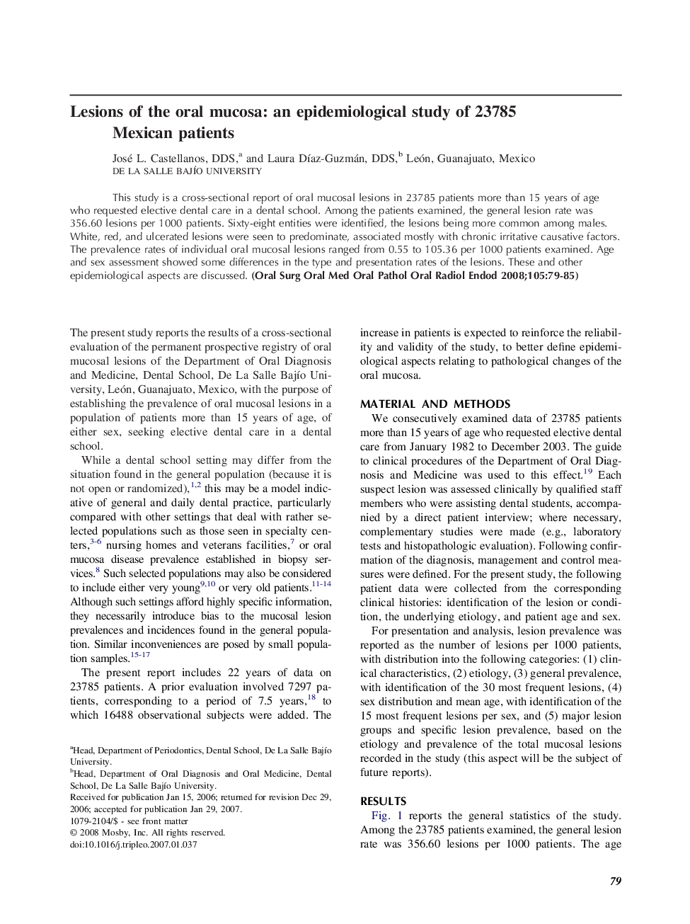 Lesions of the oral mucosa: an epidemiological study of 23785 Mexican patients