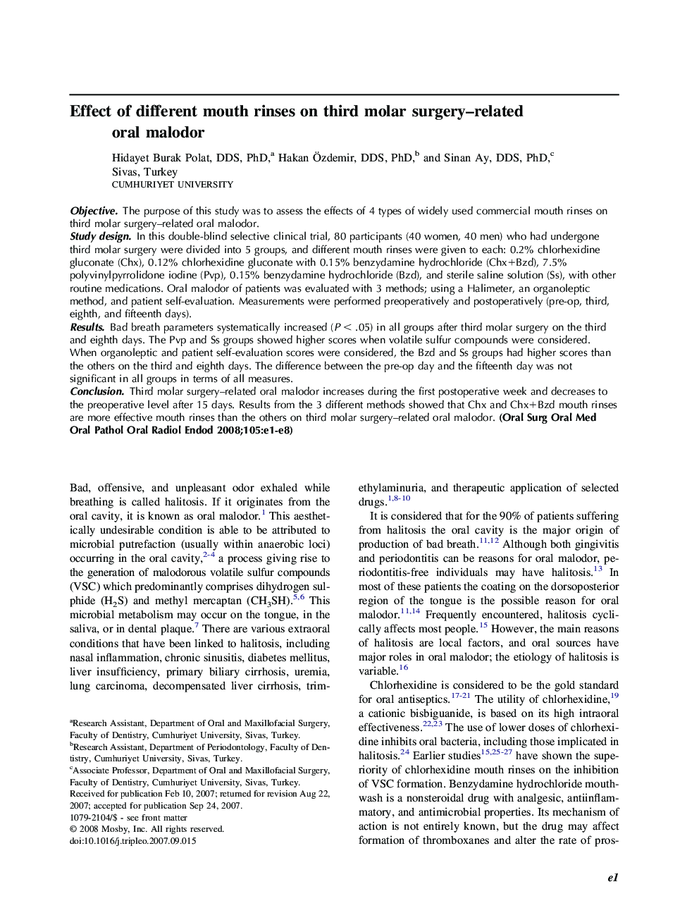 Effect of different mouth rinses on third molar surgery–related oral malodor