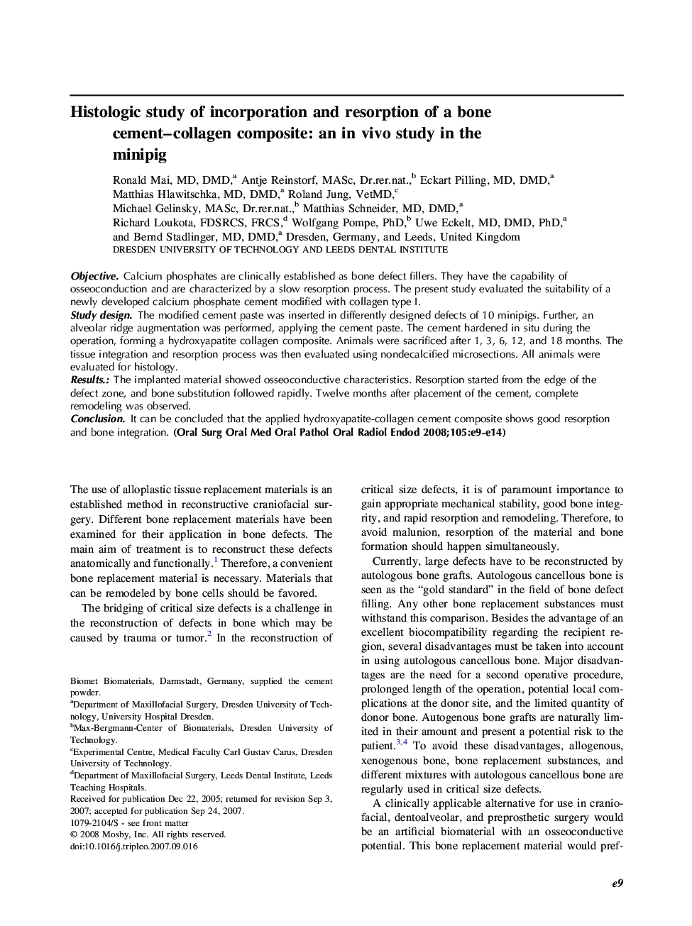 Histologic study of incorporation and resorption of a bone cement–collagen composite: an in vivo study in the minipig 