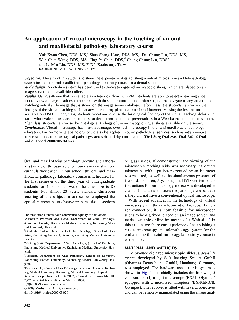 An application of virtual microscopy in the teaching of an oral and maxillofacial pathology laboratory course 