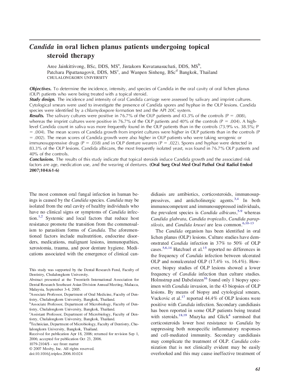 Candida in oral lichen planus patients undergoing topical steroid therapy 