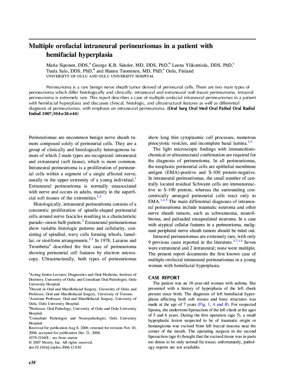 Multiple orofacial intraneural perineuriomas in a patient with hemifacial hyperplasia