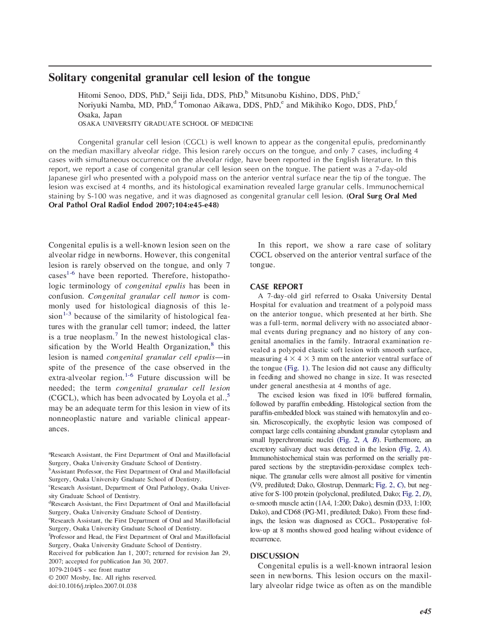 Solitary congenital granular cell lesion of the tongue