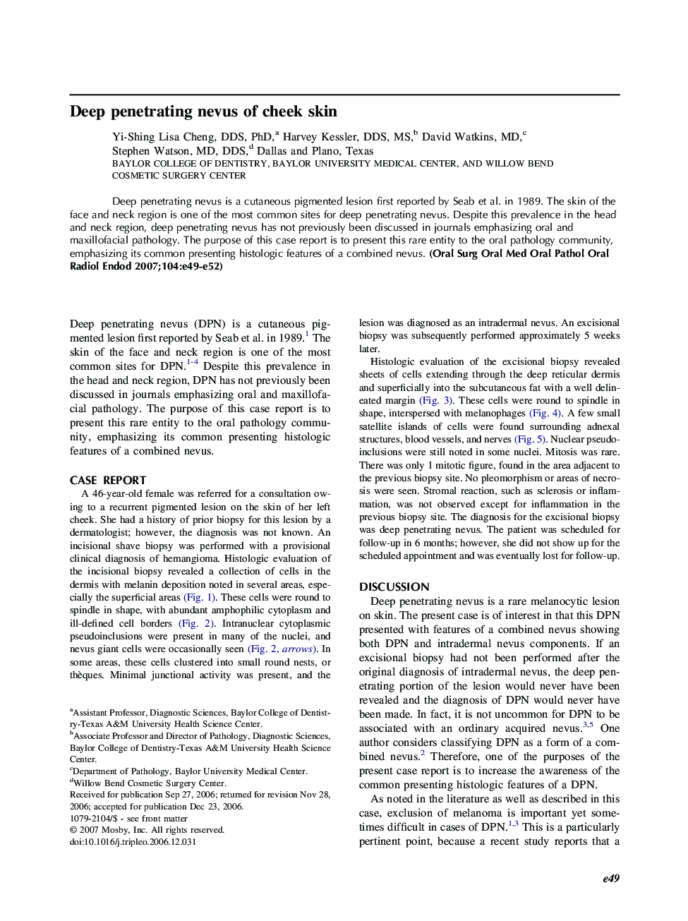 Deep penetrating nevus of cheek skin