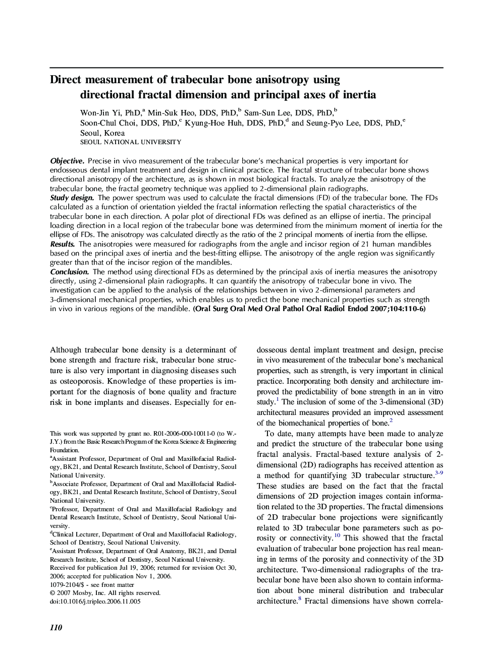 Direct measurement of trabecular bone anisotropy using directional fractal dimension and principal axes of inertia 