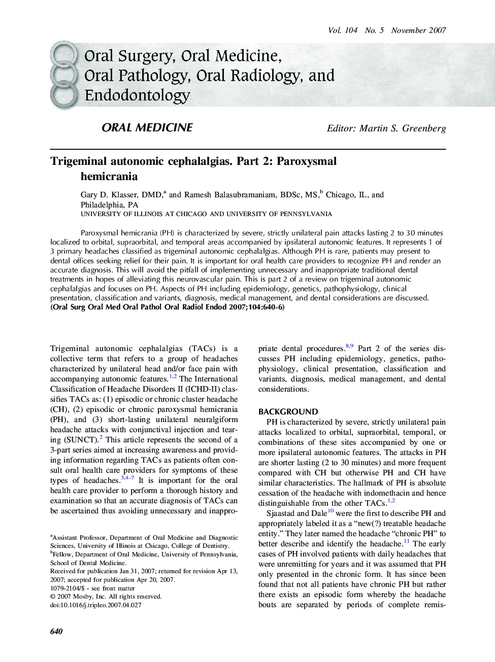 Trigeminal autonomic cephalalgias. Part 2: Paroxysmal hemicrania