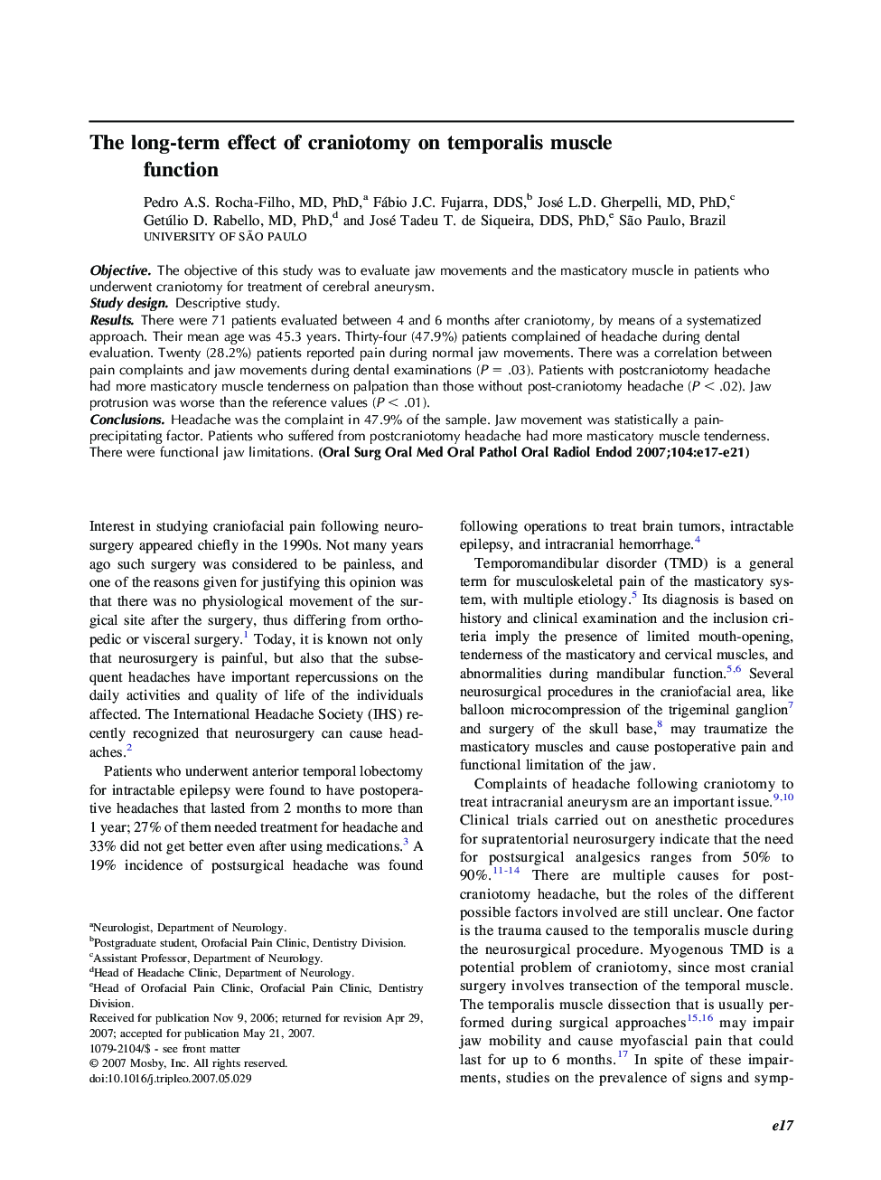 The long-term effect of craniotomy on temporalis muscle function