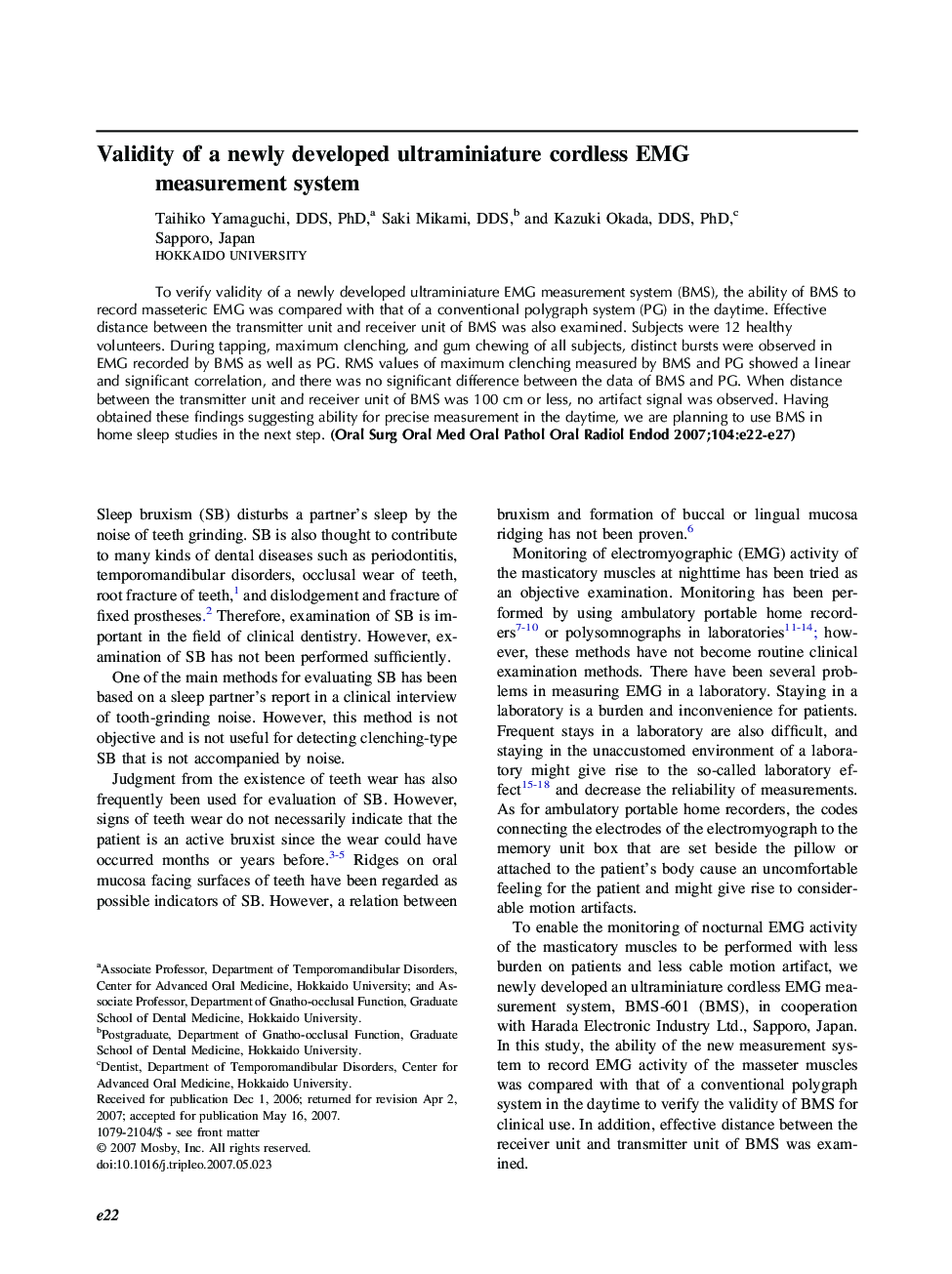 Validity of a newly developed ultraminiature cordless EMG measurement system