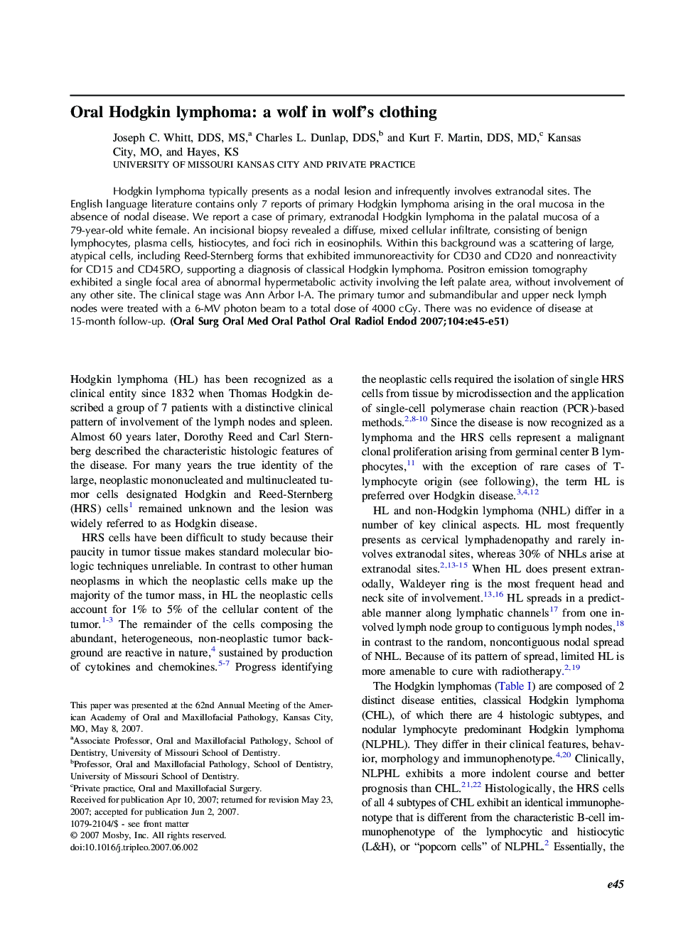 Oral Hodgkin lymphoma: a wolf in wolf’s clothing