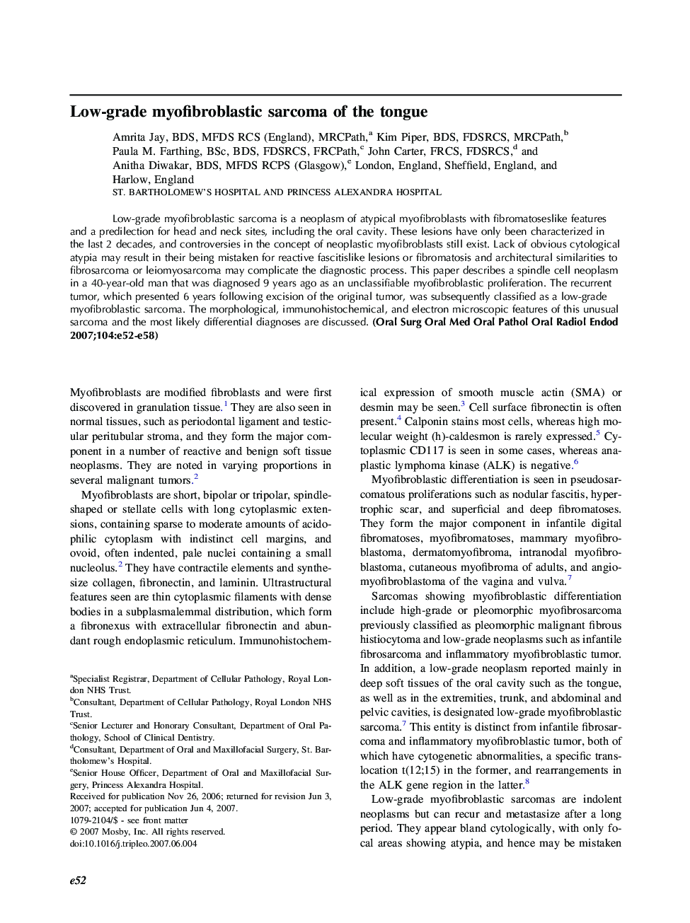 Low-grade myofibroblastic sarcoma of the tongue