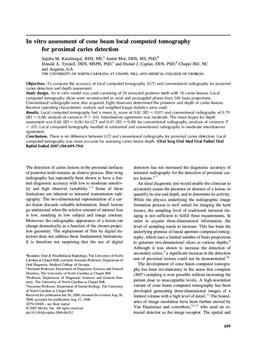 In vitro assessment of cone beam local computed tomography for proximal caries detection