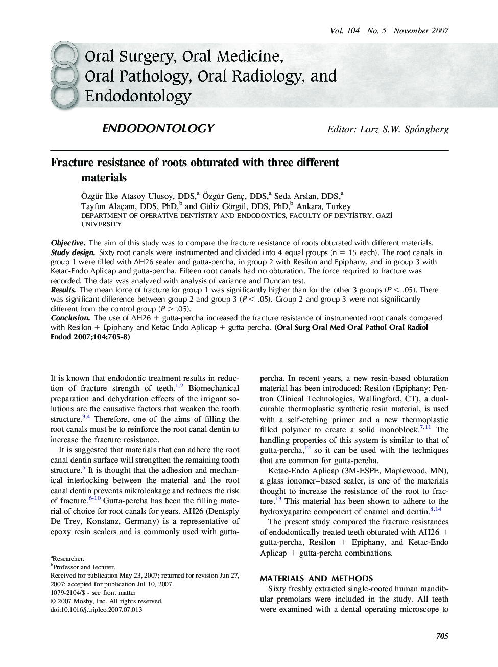 Fracture resistance of roots obturated with three different materials