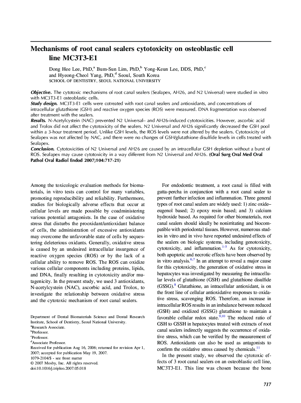 Mechanisms of root canal sealers cytotoxicity on osteoblastic cell line MC3T3-E1