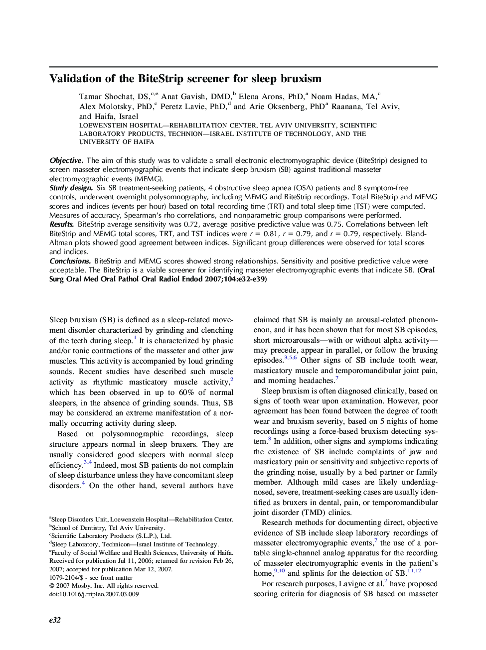 Validation of the BiteStrip screener for sleep bruxism